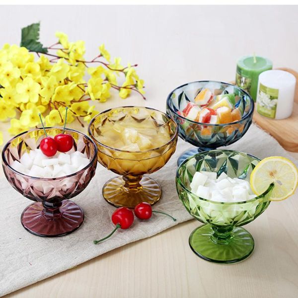 

dishes & plates ice cream cups bowl set of 4 100-200ml creative colour relief glass dessert bowls trifle fruit salad juice cocktail solid