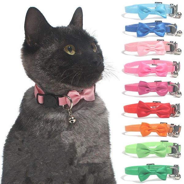 

cat collars & leads adjustable cute necktie nylon collar with bell kitten bowknot candy color bow tie for puppy