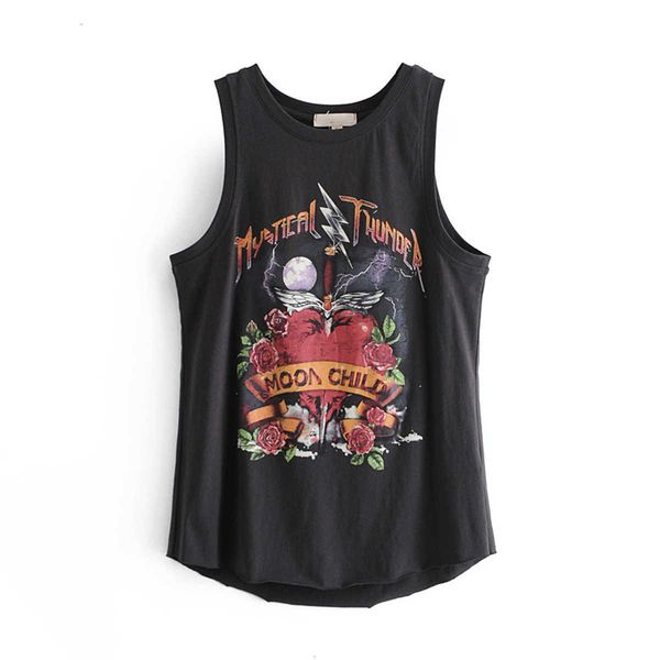 

women's t-shirt vintage chic graphic print tee women casual sleeveless black cotton cozy tank summer boho woman tshirts aqeo, White