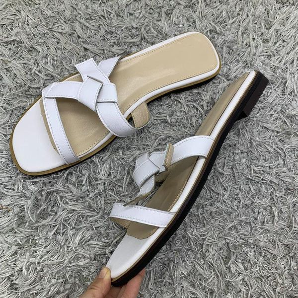 

slippers 100% cow leather flat shoes woman comfort casual beack black white brown ladies sandals large size 43 44