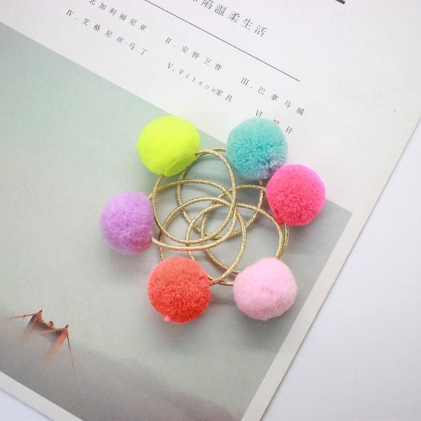 

hair accessories 6pcs high-quality fur ball elastic girl womens ponytail holders plush ring golden rope head cute baby hai
