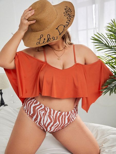 

plus zebra stripe high waisted bikini swimsuit o9kb#, Black