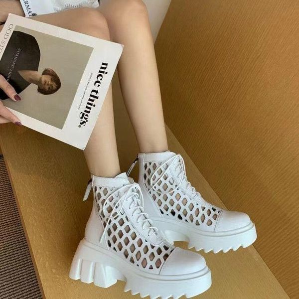 

boots sandal 2021 summer hollow-out british style thick bottom short all-matching ankle for women, Black