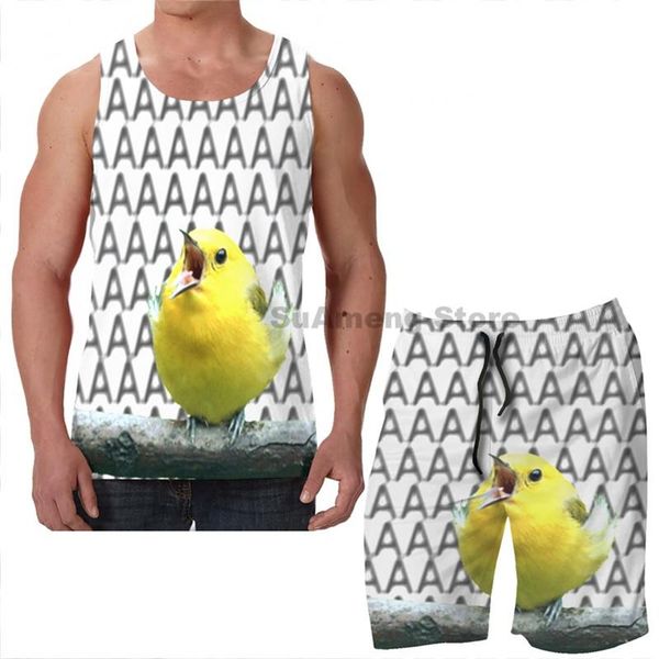 

men's tracksuits summer funny print men tank women birb beach shorts sets fitness vest, Gray