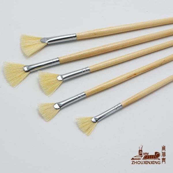 

5 Pcs/Set Long Handle pig Bristles fan Shape Artist Paint Brushes for Watercolor Oil Acrylic Gouache Face Painting art supplies, Default color