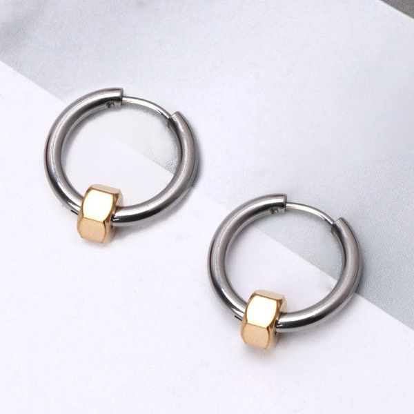 

titanium steel hip-hop rock screw nut hoop earrings korean fashion jewelry & huggie, Golden;silver