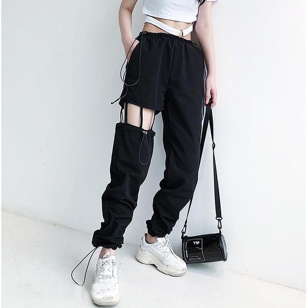 

women's pants & capris harajuku high waist cargo women loose hollow out womens trousers streetwear hip hop pantalon mujer, Black;white