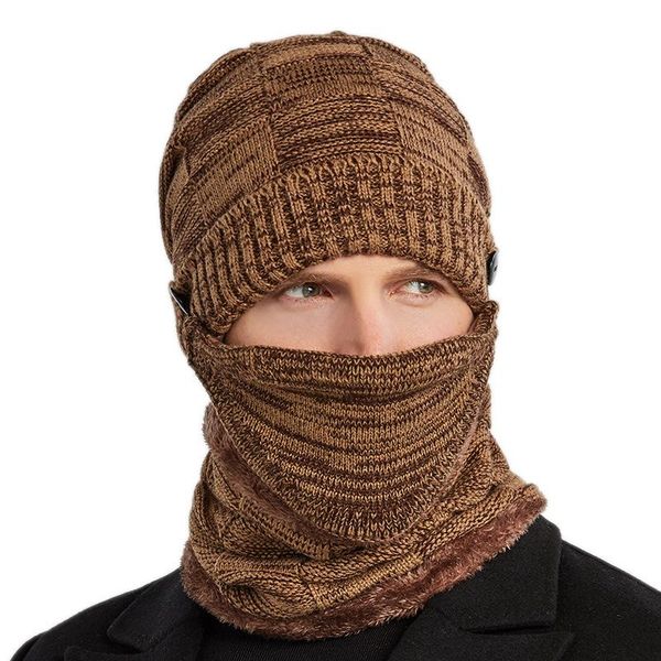 

pcs men's winter beanie and scarf set thickend knitted hat face cover outdoor hats, Black;white