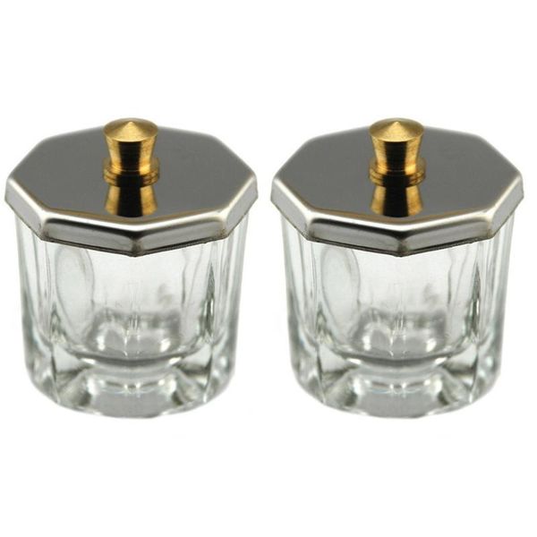 

nail art equipment 2pcs glass crystal cups clear manicures liquid powder with lids octagon cup for salon, Silver