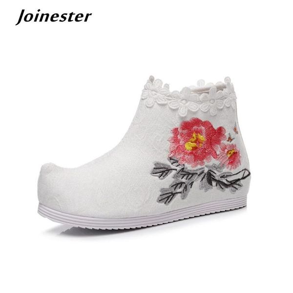 

boots chinese style flower embroider ankle for female cotton fabric retro booties women casual autumn shoes ethnic short boot, Black