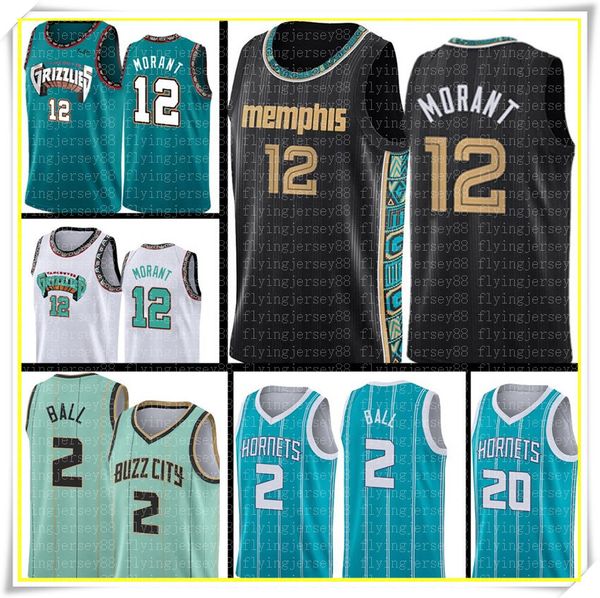 

ja 12 morant jersey mens lamelo 2 ball basketball jerseys gordon 20 hayward jersey green black white grey s-xxl high quality, Black;red
