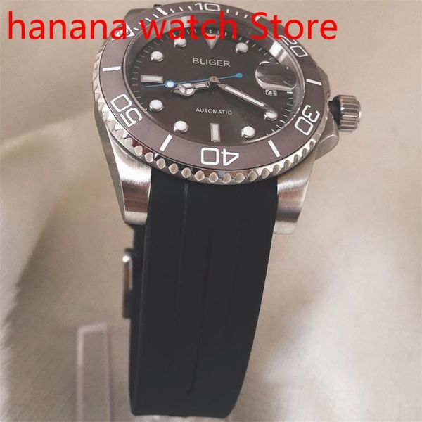 

wristwatches automatic men's watch nh35/miyota 8215 movement sapphire glass date black rubber strap aluminum gray bezel insert luminous, Slivery;brown