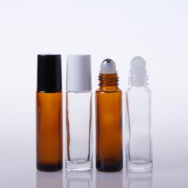 

storage bottles & jars 2pcs 10ml amber transparent glass roll on essential oil doterra containers sample test vials with roller ball