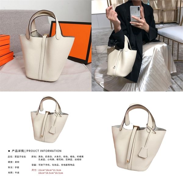 

discount color matching vegetable basket bag leather bucket bag lychee grain head leather simple versatile portable women's bag purse