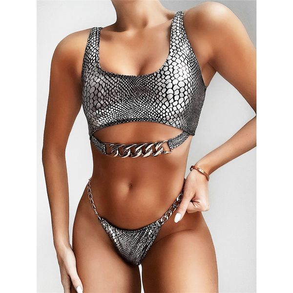 

snake printed 2021 bikini female swimsuit women swimwear two-piece bikini set with chain bather bathing suit swim k1895