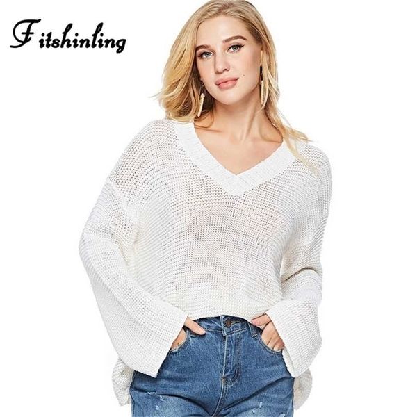 

fitshinling arrival autumn women sweaters and pullovers v neck loose hollow out knitwear sweater white jumper sale pull 211217, White;black