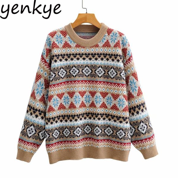 

women's sweaters fashion women vintage geometric pattern pullover sweater long sleeve o neck casual basic jumper plus size autumn, White;black