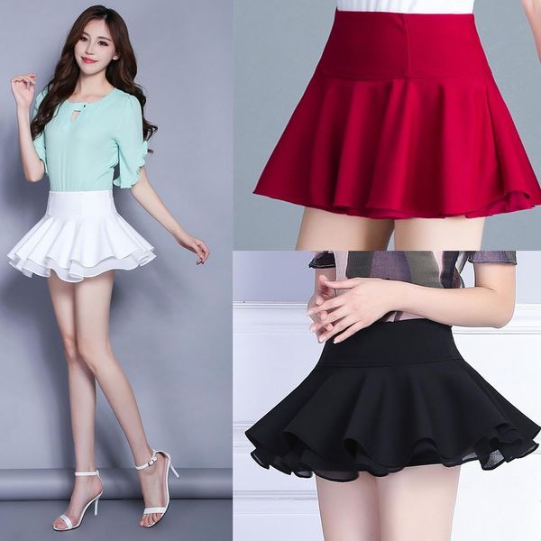 

shorts frill soft and womens skirts comfortable skorts high waisted solid color mini skirt layered ruffled, Black