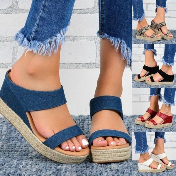 

sandals 2021 women summer solid thick bottom flat european american style ladies shoes snake print, Black