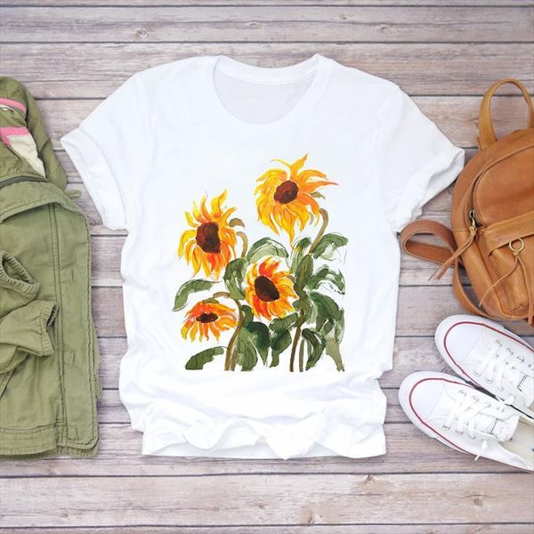 

men summer sunflower watercolor flower mens t shirt floral lady fashion print ladies graphic female tee, White;black