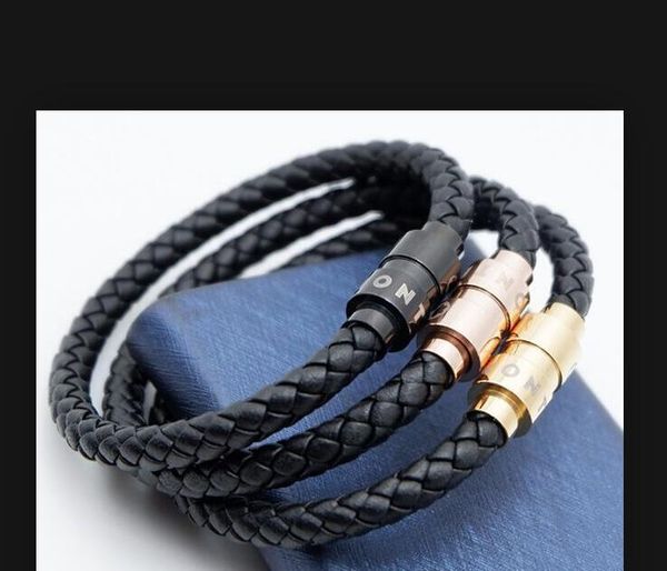 

punk rock style woven round bracelet men's fashion leather woven bracelet black charm, Golden;silver