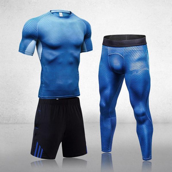

men's tracksuits 2021 3pcs/set track suit gym fitness compression sports t-shirt running jogging workout pantyhose, Gray