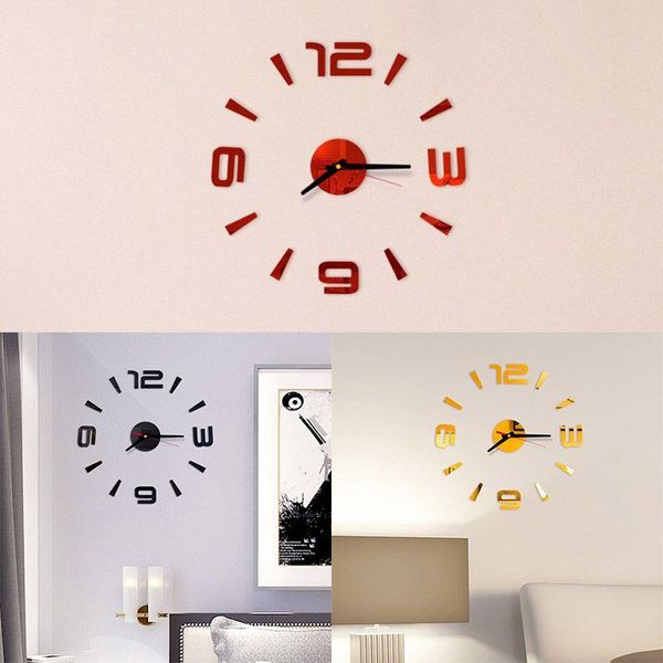 

wall clocks removable fashion diy clock modern 3d mirror surface sticker home office room decor noble living ornament
