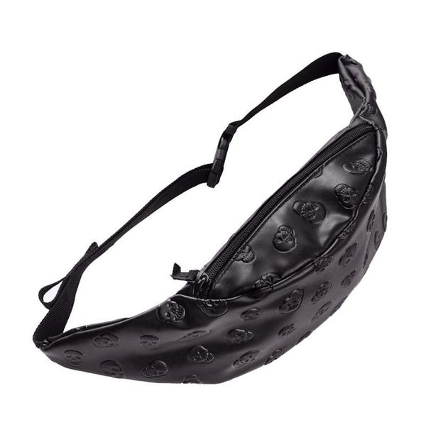 

fashion and skull black leather belt bag who cares pu oft pouch waist bag(black) bags