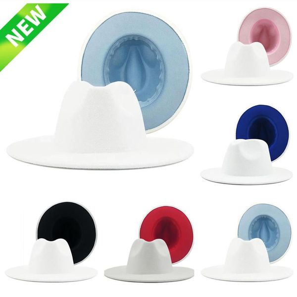 

wide brim hats white patchwork fedora wool felt fedoras panama hat for men women blend jazz cap 2021, Blue;gray