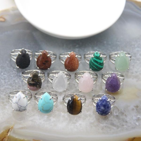

wedding rings 1pcs teardrop shape natural stone adjustable rose quartzs healing crystal amethysts classic women finger jewelry, Slivery;golden