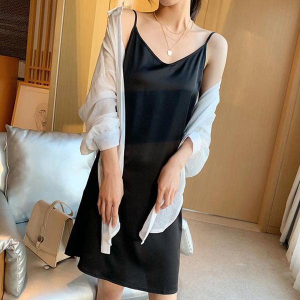 

black women dress loose sleeveless v-neck sling long party femme robe minimalist clothing vestidos de mujer summer clothes casual dress, Black;gray