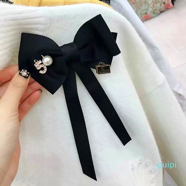 

sunnice bows bowties ribbon bow brooch collar necktie accessories long needle brooch cloth art dresses suit butterfly for women, Black;gray