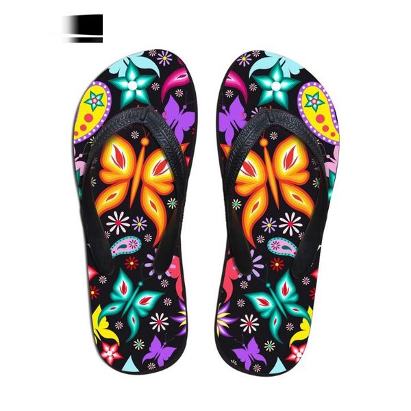 

slippers customized flip flops woman 2021 fashion 3d animal butterfly prints women flats beach summer flipflops for lady girls, Black