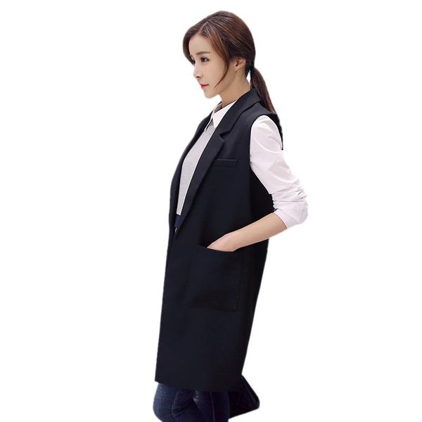 

women's vests 2021 spring women outerwear jacket fashion lapel collar mid-long female black cardigan autumn sleeveless coat nzyd253, Black;white