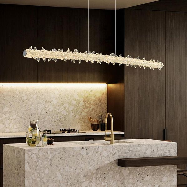 

pendant lamps post-modern luxury crystal chandelier simple modern led dining room lamp creative personality strip bar