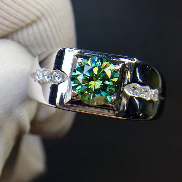 est homem muscular potência crackling moissanite gema anel jóias tamanho tamanho 8 mm * 8 mm brilhante melhor que cor verde de diamante