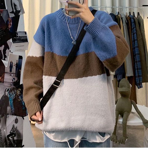 

men's sweaters autumn men pullovers winter couples simple striped warm knitted sweater korean chic male daily panelled cozy spandex sti, White;black