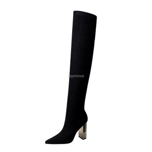 

boots europe and america fashion slim thigh high over-the-knee metal heel knee women long heels, Black
