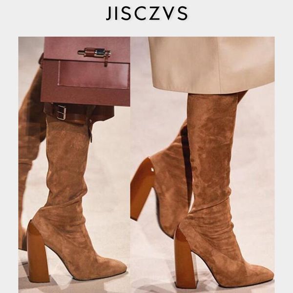 

boots 2021 flock leather women over the knee lace up high heels autumn woman shoes winter size 34-43, Black