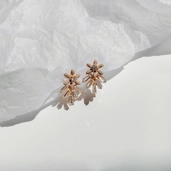 

stud s925 sterling silver earrings art fresh student gift cute little flower crystal for style, Golden;silver