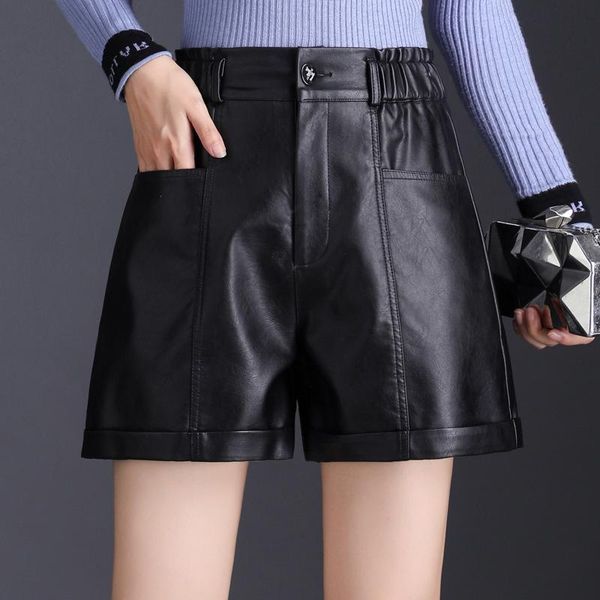 

women's shorts 2021 plus size women short pant high waist pu leather slacks pants summer lady solid oversize home fashion skirt 4xl, White;black