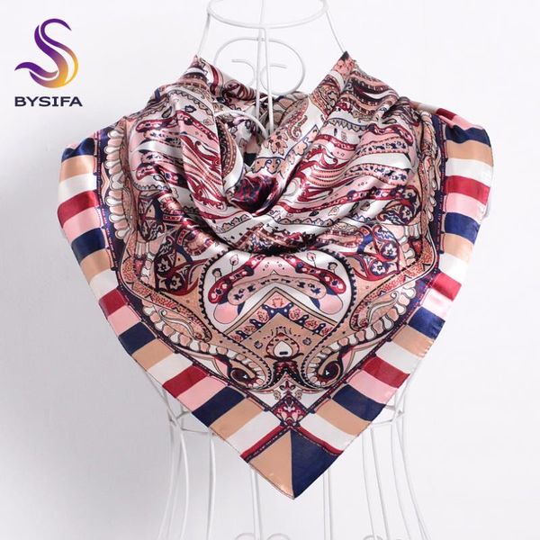 

scarves [bysifa] striped silk scarf shawl accessories brand jujube purple big square fashion national bohemia head, Blue;gray