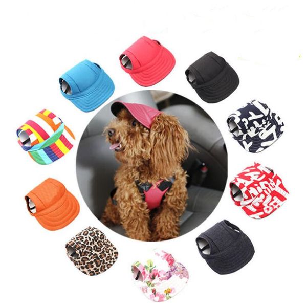 Abbigliamento per cani Cappello Berretto da baseball per animali domestici Visiera sportiva Fori per le orecchie e sottogola Gatti Animali domestici Cani Cappelli 11 colori WY1517