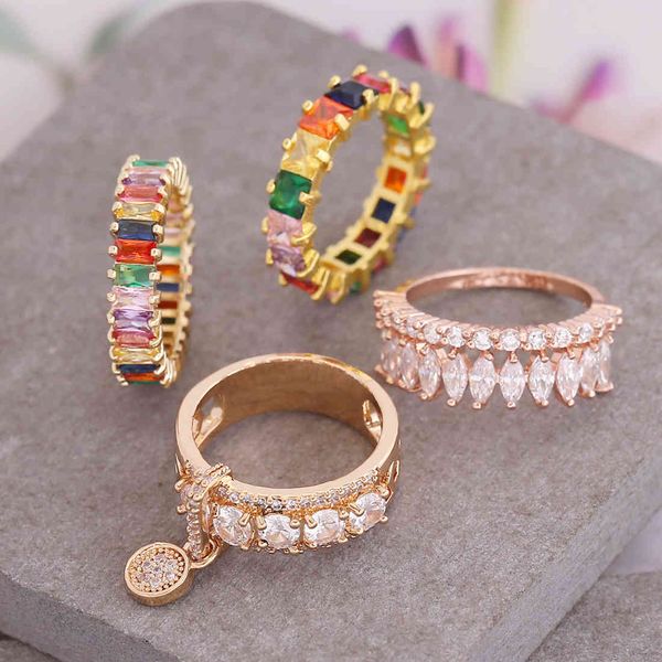 

factory wholesale jewelry rainbow zircon ring female personality fashion crown ins18k gold bracelet r27 party gift