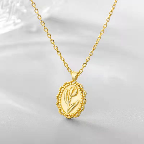 

gold silver 2 colors women necklace with flower classic round pendants girls chocker for party wedding with jewelry box