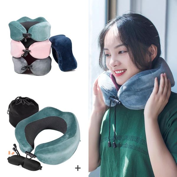 

pillow memory foam u-shape travel pillows folding slow rebound inflatable neck accessories for sleep airplane