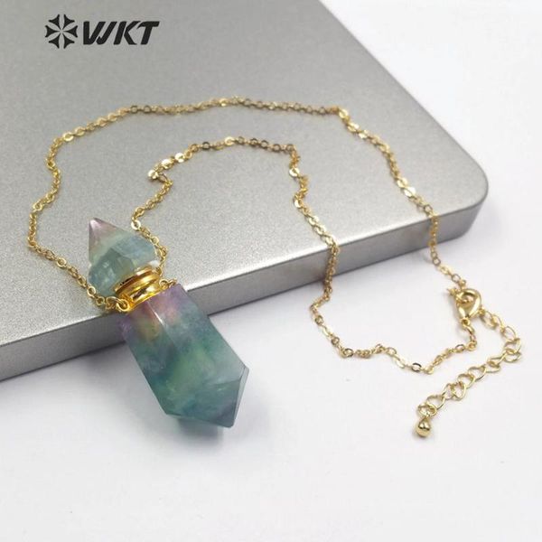 

pendant necklaces wt-n1174 double hoops gold necklace with irregular shape natural stone perfume bottle women birthday jewelry gift, Silver