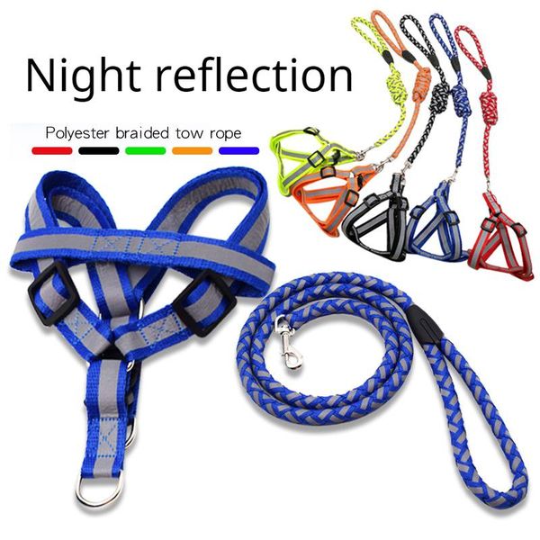 

night reflective dog leash twisted woven round rope pet traction chest harness for small and medium-sized dogs collars & leashes