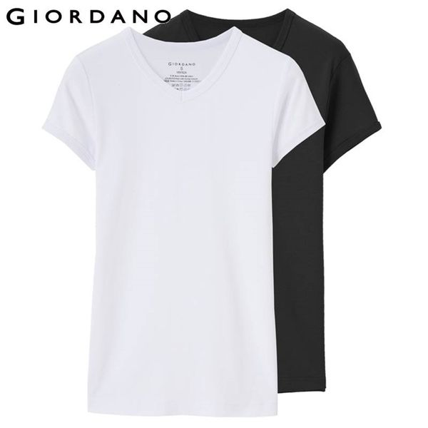 Giordano Erkekler Tshirt Erkekler 2-pack Kısa Kollu Tee V Yaka T Gömlek Erkekler Üst Marka Giyim Pamuk Tee Gömlek Homme Katı Renk Tshirt 210409