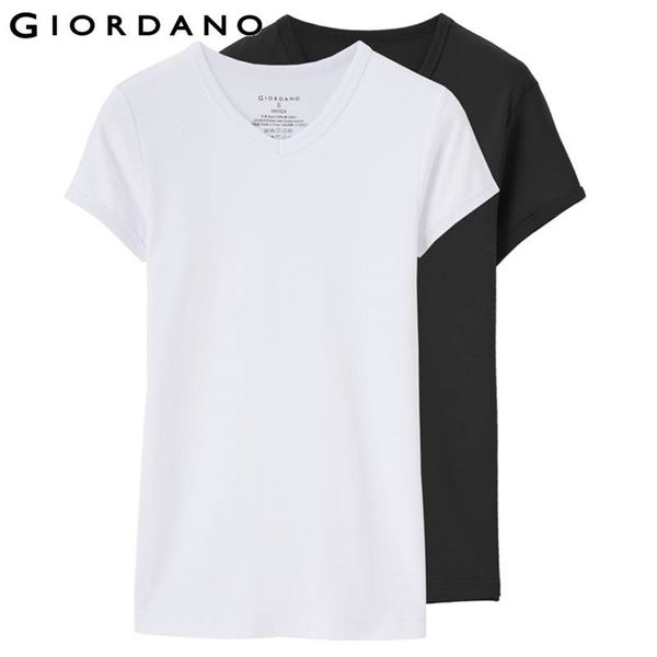 

giordano men tshirt men 2-pack short sleeves tee v-neck t shirt men brand clothing cotton tee shirt homme solid color tshirt 210409, White;black